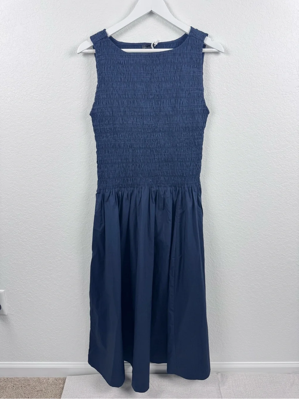 J. Crew Lina Smocked Navy Midi Sleeveless Dress CS967
